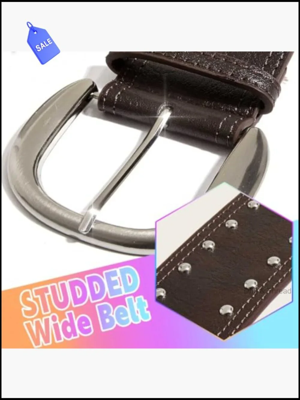 Chunky Wide Buckle Belt with Silver Rivets for Dresses Pants Y2K Cowgirl Punk